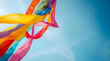 AI generated a multicolored kite flying in a blue sky photo