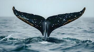 ai generado el cola de un jorobado ballena en el Oceano foto