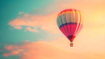 ai generado un caliente aire globo volador mediante un nublado cielo foto