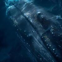 ai generado un jorobado ballena es sumergido en el agua foto