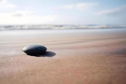 ai generado un rock sentado en parte superior de un arenoso playa foto