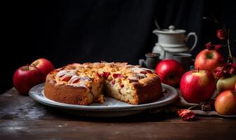 ai generado hecho en casa manzana pastel con canela y anís. selectivo enfocar. foto