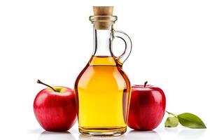 AI generated Apple vinegar in a glass bottle isolated on white background with clipping path photo