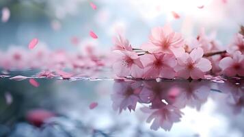 ai generado un cerca arriba de rosado flores en un mesa foto