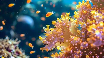 AI generated a group of small yellow and pink corals photo