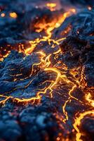 ai generado un cerca arriba de un lava con brillante luces foto