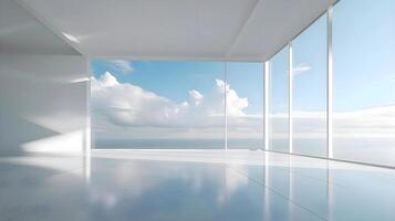 AI generated an empty room with a view of the ocean photo