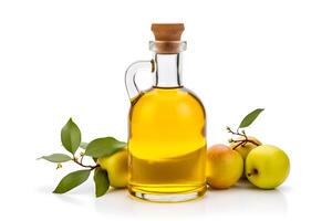 AI generated Apple vinegar in a glass bottle isolated on white background with clipping path photo