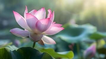 ai generado un rosado loto flor es floreciente en un estanque foto
