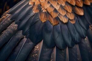 AI generated a close up of a black and brown bird's feathers photo