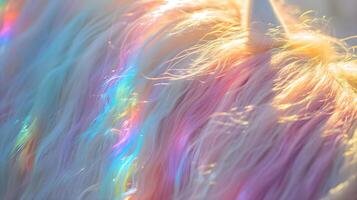 ai generado un cerca arriba de un arco iris de colores caballos melena foto