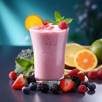 AI generated Healthy berry smoothie in a glass photo