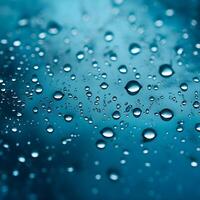 AI generated Rain drops on window glass with bokeh background photo