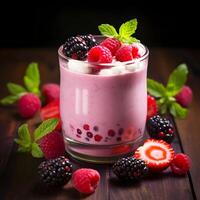 AI generated Delicious yogurt with fresh berries in a glass photo