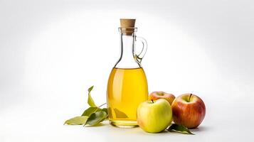 AI generated Apple vinegar in a glass bottle isolated on white background photo