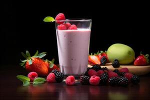 AI generated Delicious yogurt with fresh berries in a glass photo