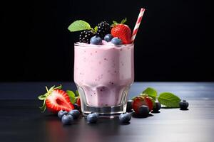 AI generated Delicious yogurt with berries in a glass photo