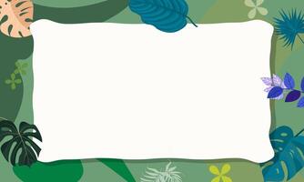 Creative and aesthetic blank page from torn paper. with a natural background. green leaves. note card. vector