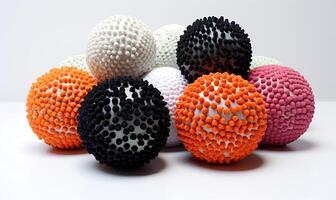 AI generated Multicolored rubber massage balls on white background. photo