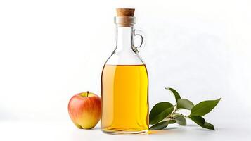 AI generated Apple vinegar in glass bottle isolated on white photo