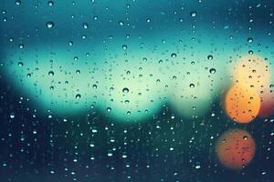 AI generated Raindrops on a blue bokeh background photo