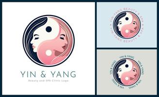 Yin and Yang woman face beauty aesthetics luxury salon spa logo template design for brand or company vector