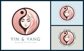 Yin and Yang woman face beauty aesthetics luxury salon spa logo template design for brand or company vector