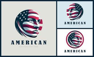 American face head flag USA modern logo template design for brand or company and others vector