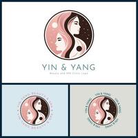 Yin and Yang woman face beauty aesthetics luxury salon spa logo template design for brand or company vector