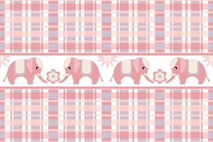 Geometric Colorful Pastel Square Grid line with Cute Elephants Seamless Pattern. Vector design gingham style for fabric, tile, embroidery, wrapping, wallpaper, and background