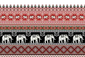 Ethnic Thai Elephant Seamless Pattern. Vector pixel art design for fabric, tile, carpet, wrapping, clothing, wallpaper, and background