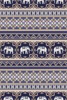 Traditional Ethnic Thai White Elephant with Floral Seamless Pattern.  Vector pixel art design for fabric, carpet, tile, embroidery, wrapping, wallpaper, and background