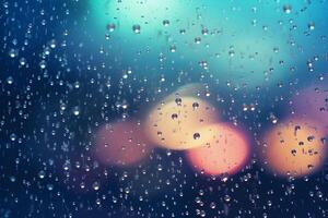 AI generated Rain drops on a bokeh background photo