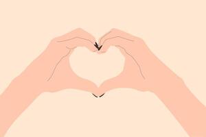 hands making heart shape with fingers on beige background vector