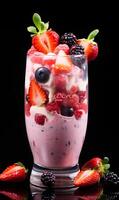 AI generated Delicious yogurt with berries in a glass photo