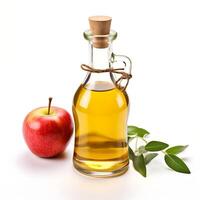 AI generated Apple vinegar in a glass bottle isolated on white background with clipping path photo