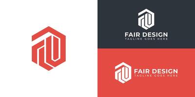 Abstract initial letter FD or DF logo in red color isolated in multiple backgrounds. Creative modern abstract illustration of initials FD Combination with hexagon, geometric logo design template. vector