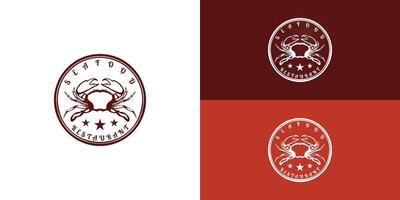 Seafood Crab Lobster Crayfish Prawn Shrimp vintage luxury logo design presented with multiple background colors. The logo is suitable for Sea Food Restaurant logo design inspiration template vector