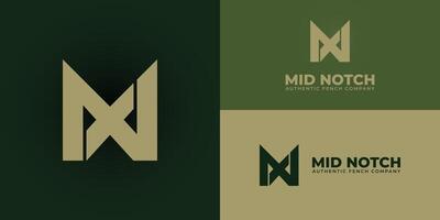 abstract initial letter M and N logo in gold color isolated in green background applied for custom deck and fence company logo also suitable for the brands or companies that have initial name MN or NM vector