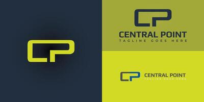 abstract initial letter C and P in yellow color isolated in deep blue background applied for technology training logo design also suitable for the brands or company that have initial name CP or PC vector