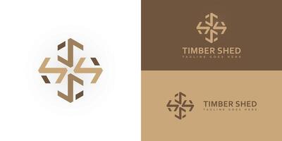 Abstract initial letter TS or ST logo in multiple brown colors is presented with multiple white and brown backgrounds. The logo is suitable for a woodworking company logo design inspiration template vector