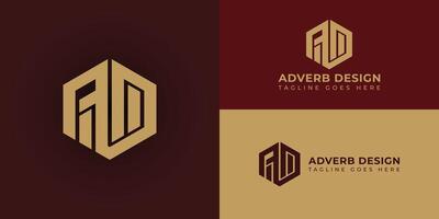 Abstract initial letter AD or DA logo in gold color isolated in deep multiple red and gold background applied for clothing logo also suitable for the brands or companies have initial name DA or AD. vector