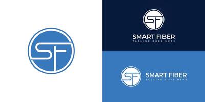 abstract initial letter S and F logo in blue color isolated in multiple blue backgrounds applied for internet provider logo also suitable for the brands or companies that have initial name SF or FS vector