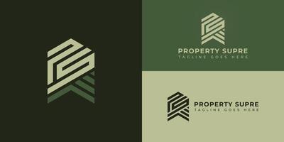 Abstract initial letter PS or SP logo in soft green color isolated in multiple green backgrounds applied for property company logo also suitable for the brands or companies have initial name PS or SP vector