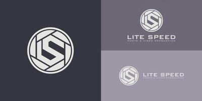 logotipo de letra inicial abstracta l y s en forma de ilustración de obturador blanco aplicada para fotografía, videografía y diseño de logotipo de producciones de video también adecuado para la marca con ls inicial o sl vector