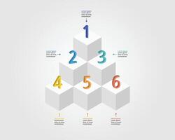 timeline step pyramid template for infographic for presentation for 6 element vector