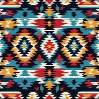 AI generated Folk geometric seamless pattern. Ikat colorful ornament. Mexican print illustration photo