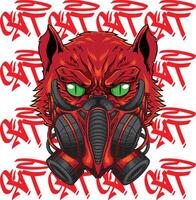 vector illustration of cat wearing gas mask