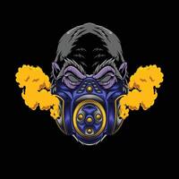 Vector illustration of gorilla wearing gas mask