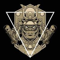 Vector illustration of gorilla head with samurai helmet